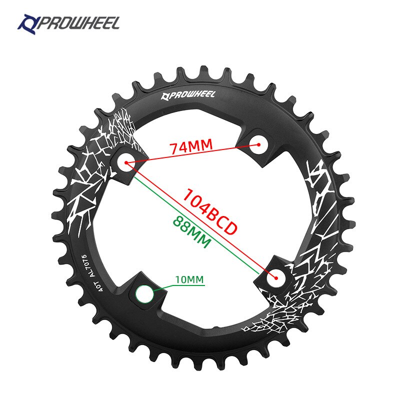 PROWHEEL Mountain Bike Round Narrow Wide Chainring 32T 34T 36T 38T 40T MTB Bicycle Crankset 104 BCD Aluminum alloy Chain Wheel