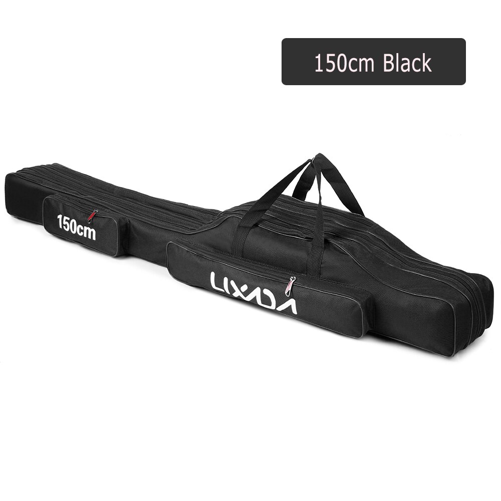 Lixada-bolsa para caña de pescar de 3 capas, caña de pescar portátil para estuche de transporte, carrete de pesca, bolsa de almacenamiento de hombro, 90cm/120cm/150cm: A 150cm Black