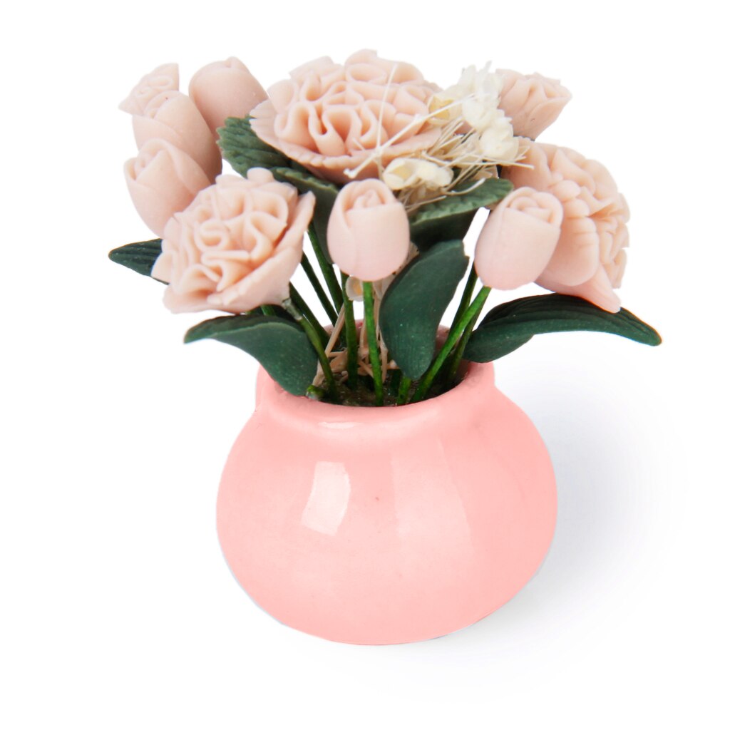 1/2 Scale Dolls House Miniature Clay Carnation Flower Plant in Ceramic Pot