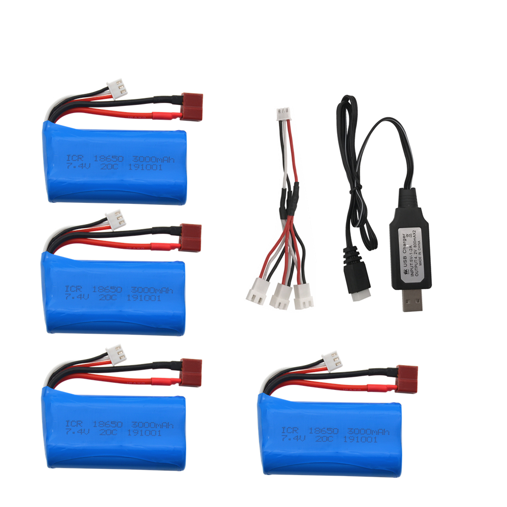 7.4V 3000MAH lipo Batteria 18650 per Q46 Wltoys 10428 /12428/12423 RC Auto Ricambi Accessori Per Wltoys 144001 A959-B A969-B: USB 4PCS