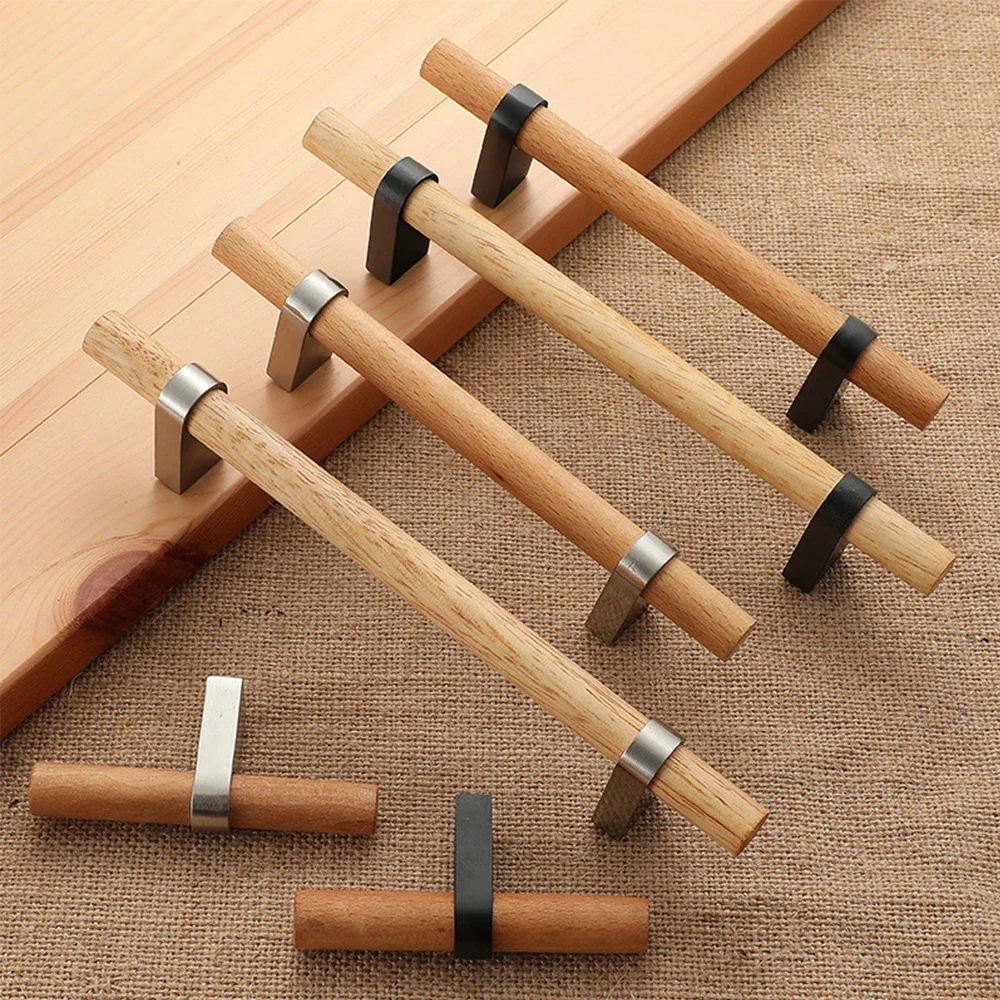 Tiradores de madera para muebles, pomos de Puertas doradas, negras y plateadas para armarios de cocina y cajones