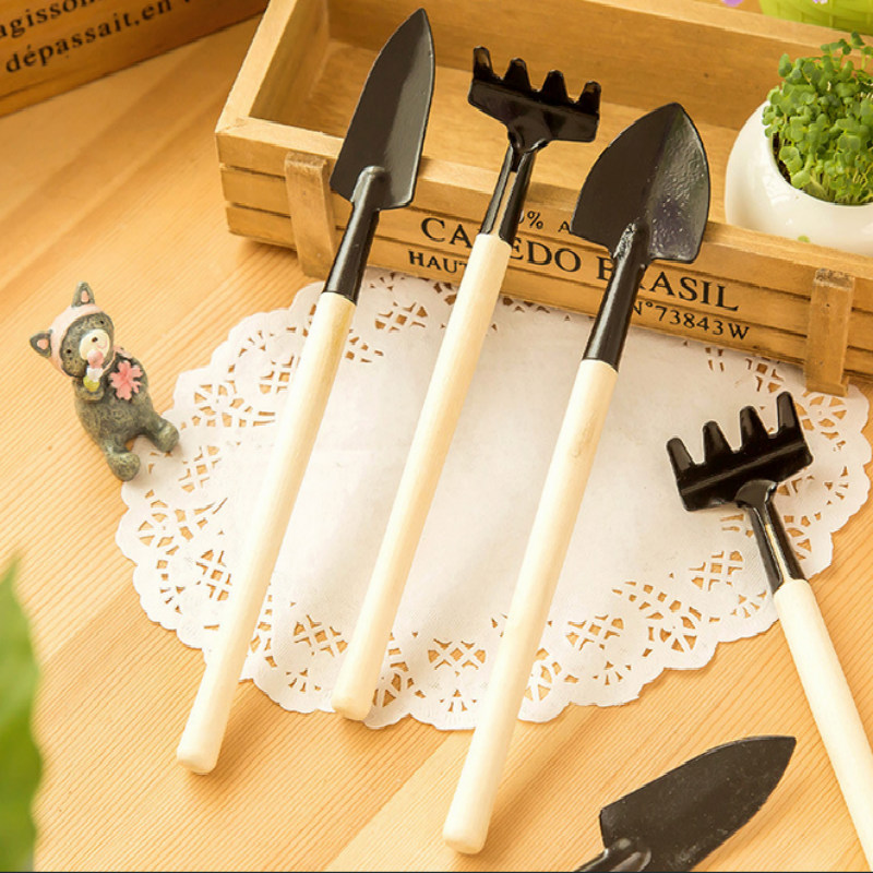 Mini outil de jardinage, pelle, herse, pot de fleurs, plantes en pot, pelles de sol en bois, outil de jardin, diffuseurs de graines