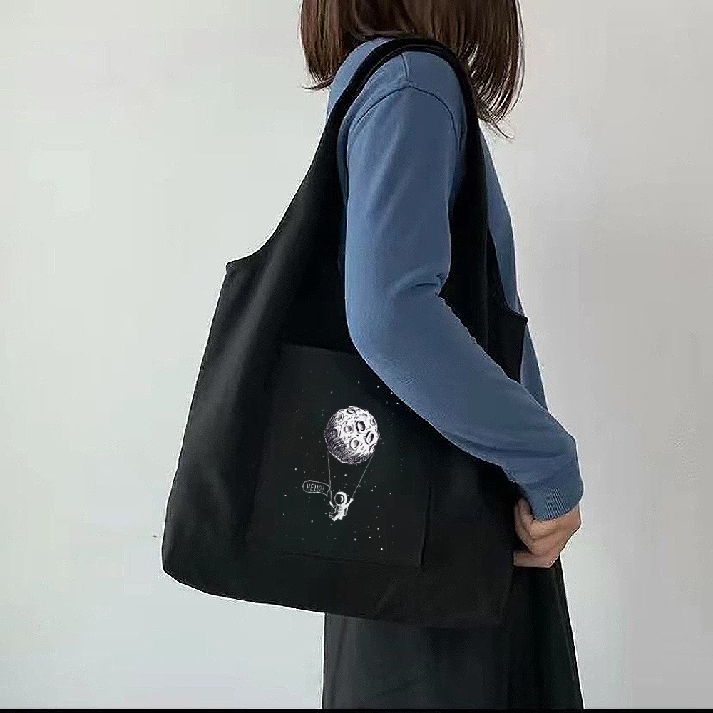 Boodschappentas Dames Canvas Tas Planeet Astronaut Afdrukken Reizen One-schouder Shopping Bags Wasbare Puur Katoen Opslag Draagtas: Style 12