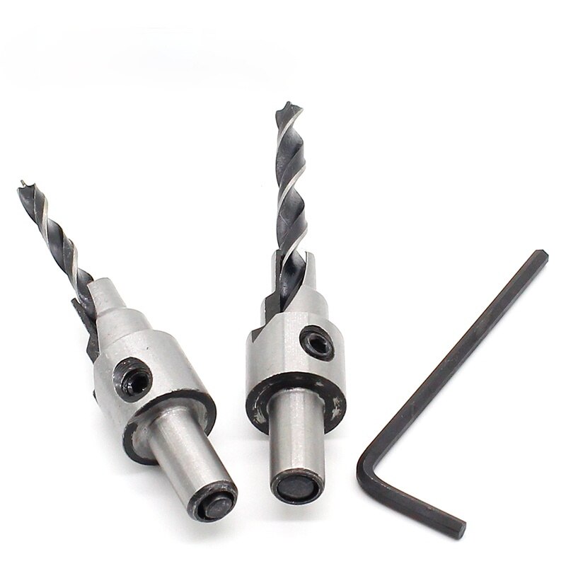 2pc Countersink Drilling 3 Steps Pilot Drill Bits Set Reamer Screw Wood Window Hinge Hole Saw Chamfer 4 6 5 7mm steps 8mm Shank