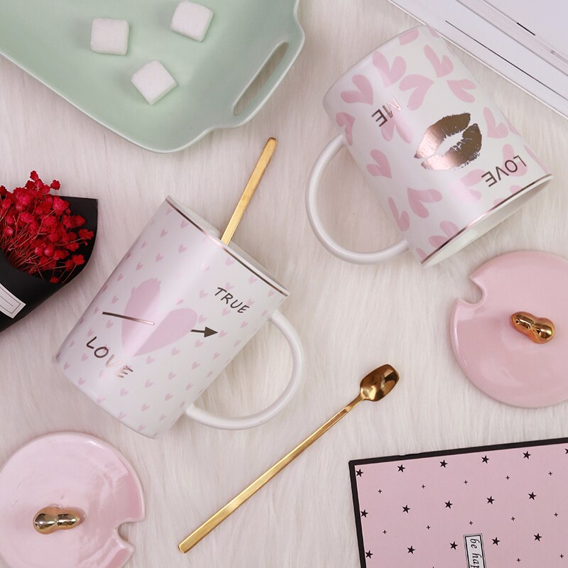 Japanse Leuke Cartoon Mok Creatieve Keramische Mok Voor Paar Met Lepel Met Deksel Kubek Koffie Cup Paar Kawaii Cup tazas 60