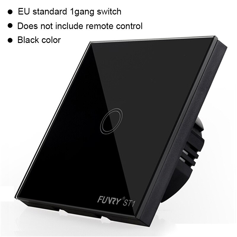 Funry ST1 1Gang EU Standard Smart Switch Remote Control/Touch Wall Light Touch Switch 170-240V Surface Waterproof Glass Panel: Black