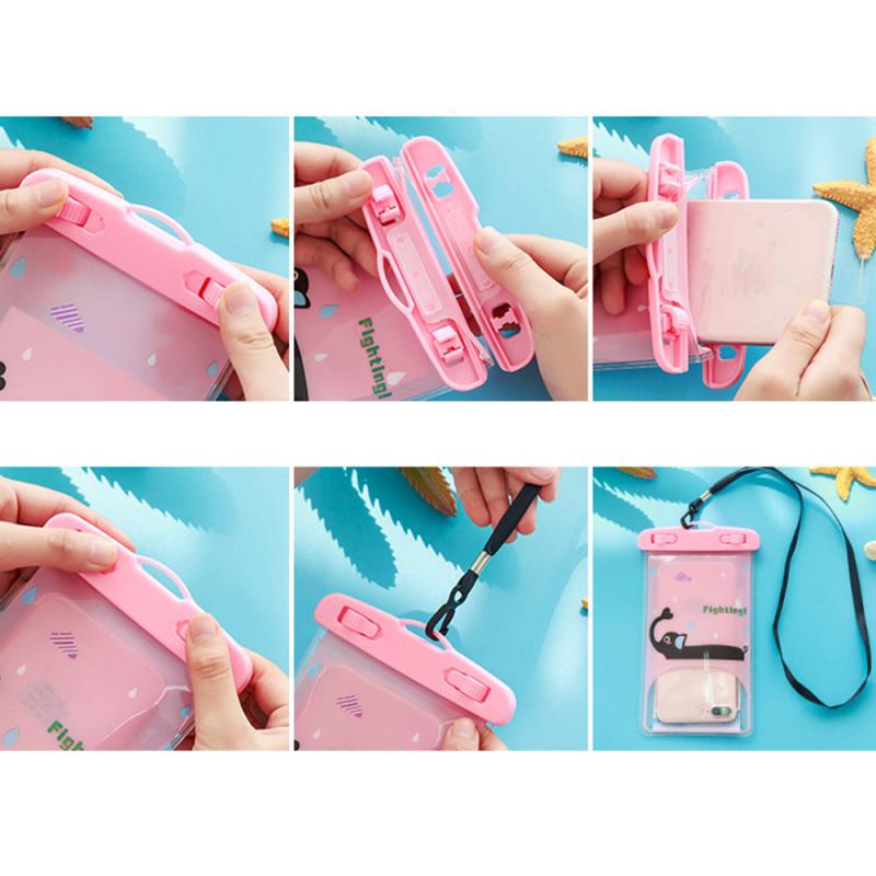 Mobile Phone Bag Cartoon Animal Touch Screen Smartphone Case Cover Pocket with Lanyard for IPhone Android Waterproof Swimming
