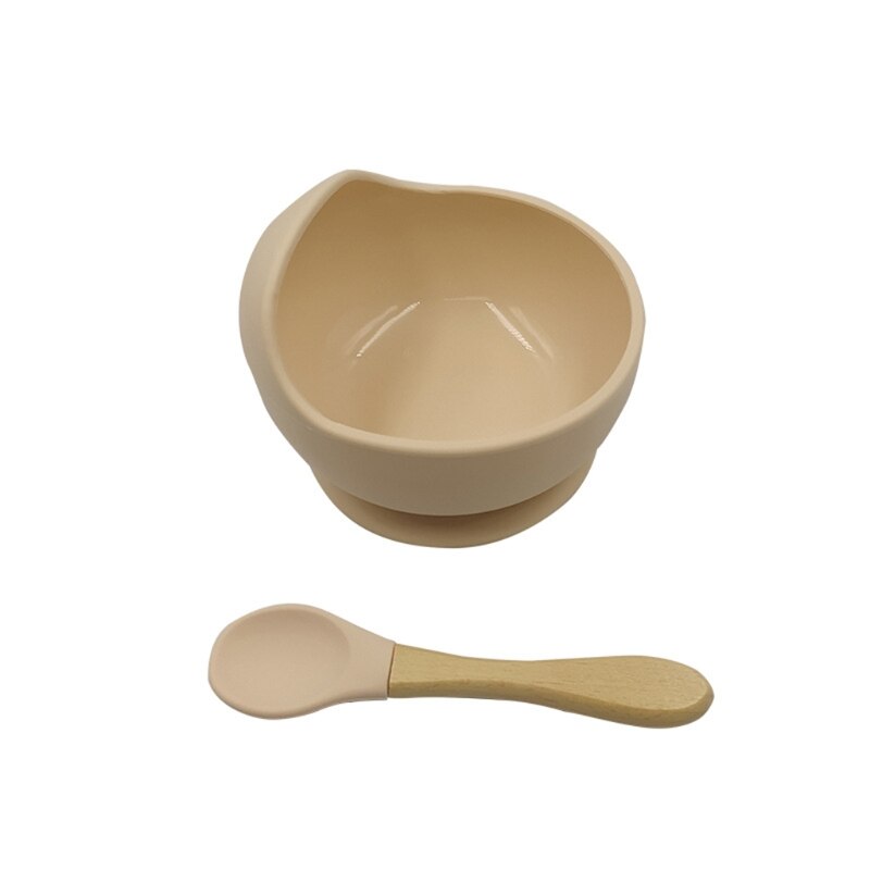 2 Pcs Non-Slip Learning Feeding Tableware BPA Free Silicone Waterproof Baby Suction Cup Base Bowl Training Spoon Set
