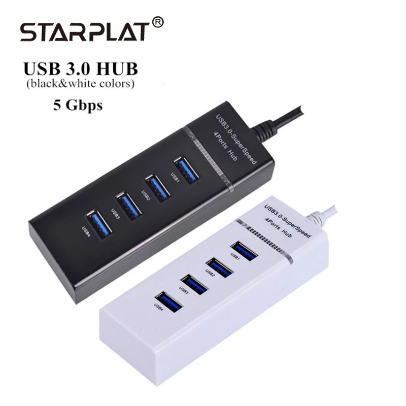 Starplat Usb Hub 3.0 4 Poorten Micro Usb 3.0 Hub Splitter Met Power Adapter Usb Hab Hoge Snelheid 5Gbps usb Splitter 3 Hub Voor Pc