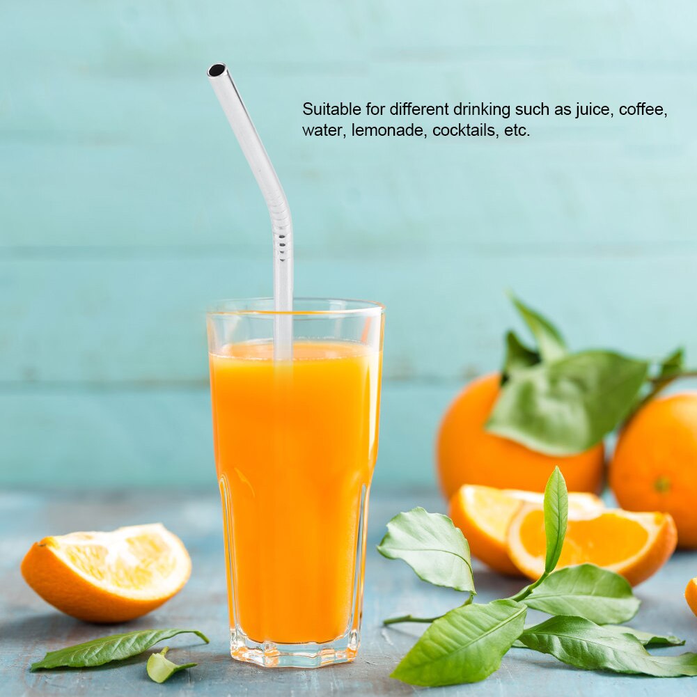 Stainless Steel Metal Reusable Straignt Bent Drinking Straws Fruit Juice Bent Straw 23cm