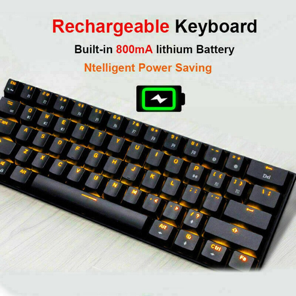 RK61 Wireless Bluetooth Keyboards USB Mechanical Gaming Keyboard 61 Keys LED Backlight Keyboard Support for Windows/Android/iOS