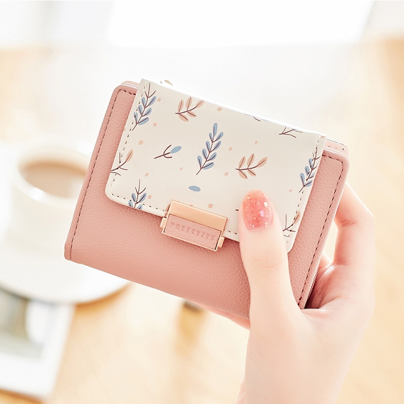 Brand Women Wallet Small Short Fold Purse Printing Contrast color Female Coin Purse Multifunction Coin Pocket