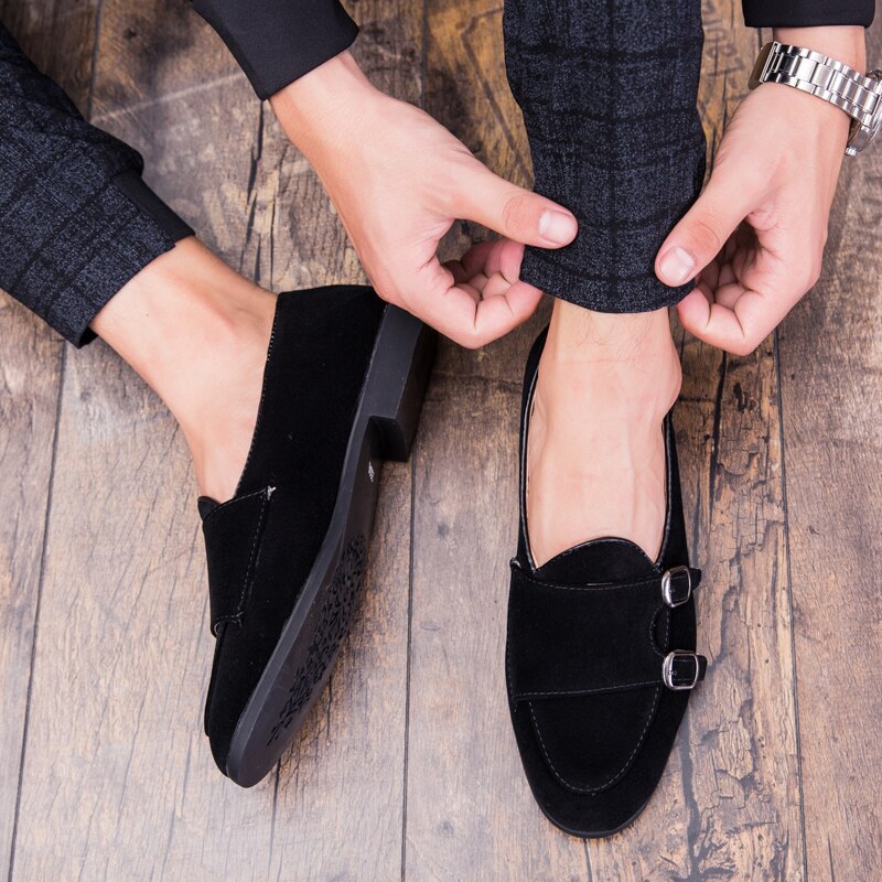 Fixsys herre loafers retro dobbel munk stropp sko pustende slip-på formell sko lett oxfords bryllup kontor sko