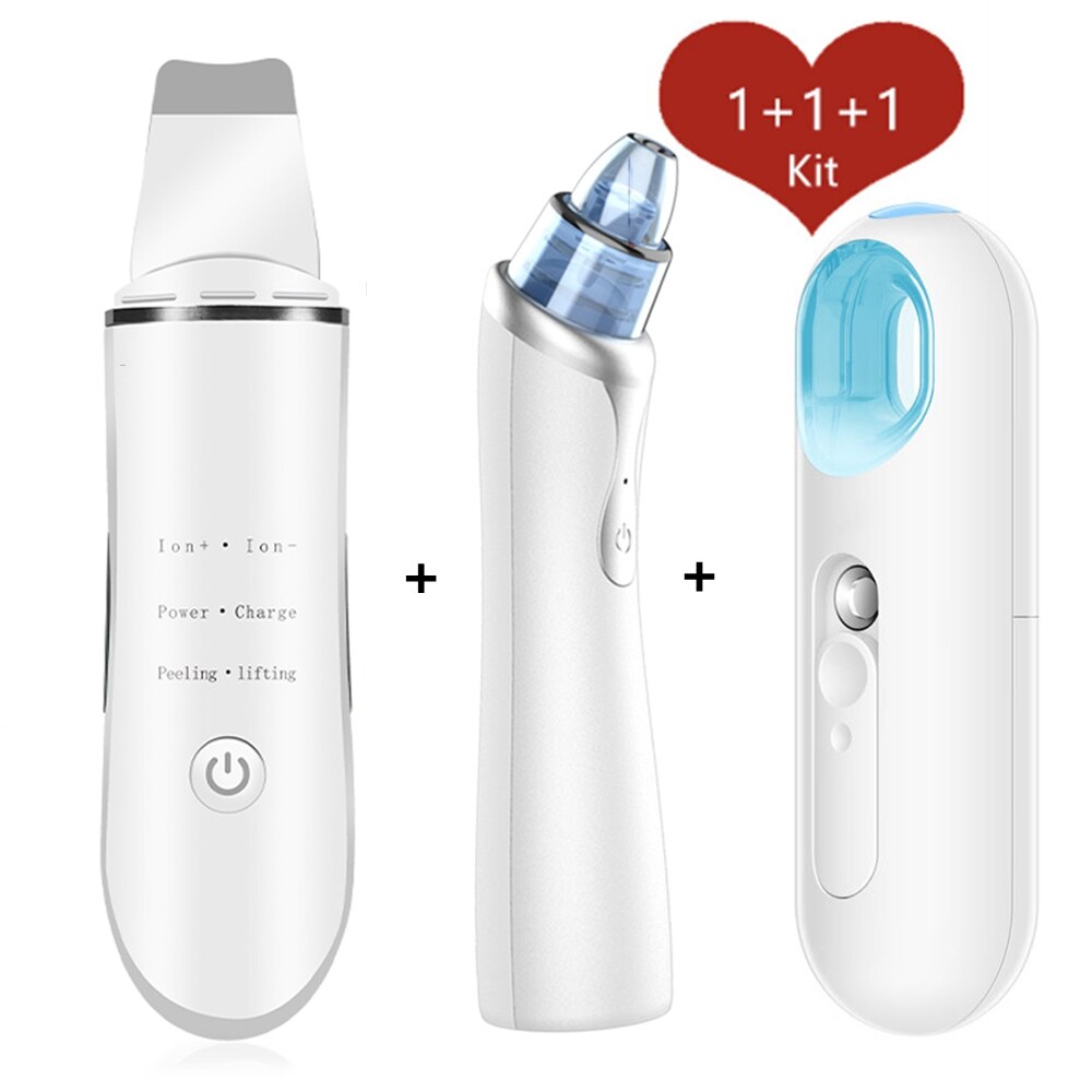 Ultrasonic Skin Scrubber Facial Peeling Pore Cleaner Exfoliator Face Blackhead Remover Spa Nano Sparyer Steamer: SetB