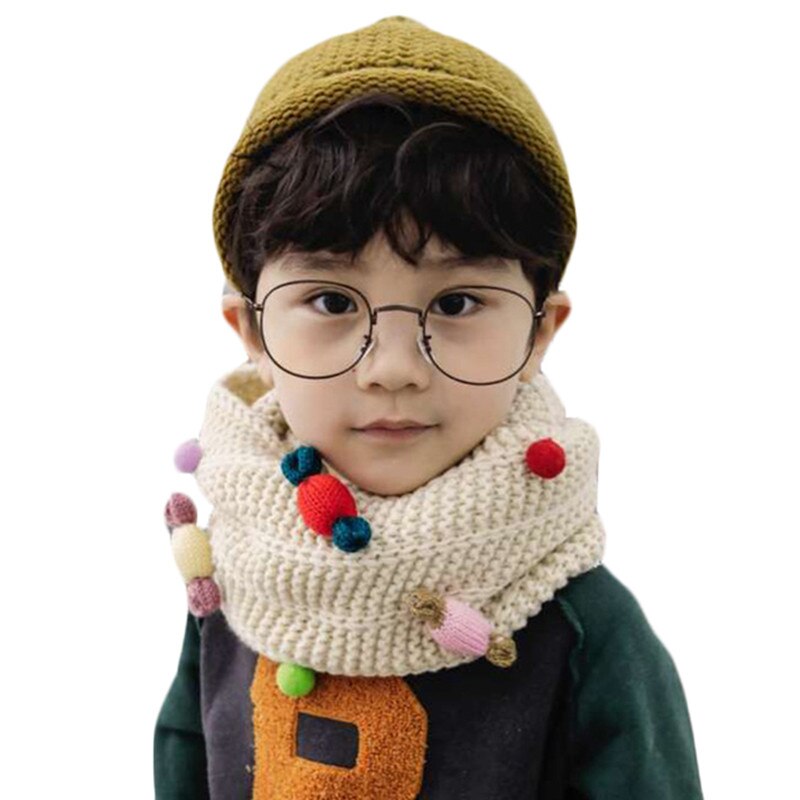 Höst vinter pojkar tjejer halsduk baby barn halskrage färgglad pompom godis halsduk varm tjock stickad ull barn o ring halsdukar