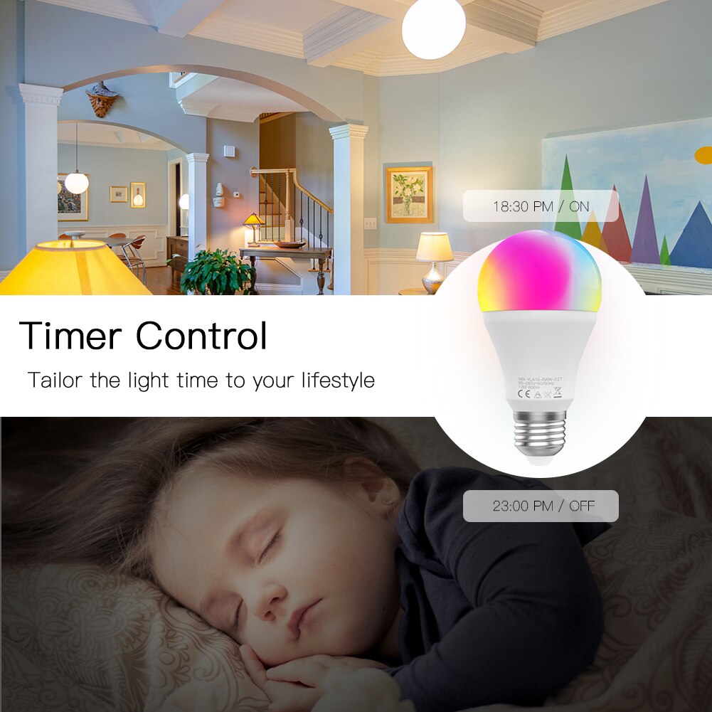 WiFi Smart LED Dimmable Lamp 10W,RGB C+W ,Smart Life Tuya App Remote Control Work with Alexa Echo Google Home E27