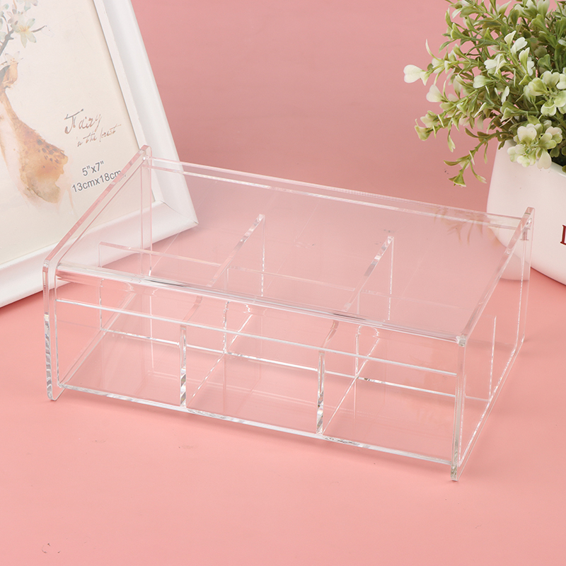 Clear Acrylic 6 Compartment Tea Bag Storage Box With Lid Teaware Organizer Bins