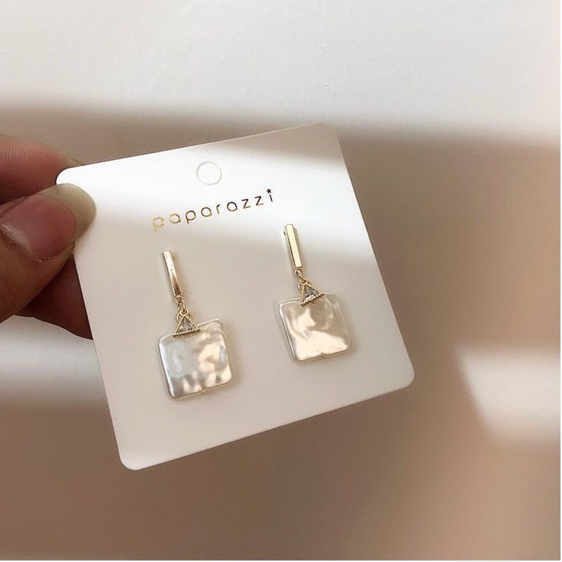 Korea Retro Square Acrylic Pearl Temperament Simple Zircon Earrings Baroque Metal Girl Party Ladies Earrings