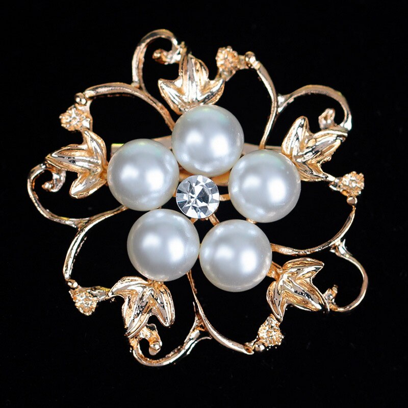 Women Simulated Pearl Rhinestone Brooch Pin Clip Pin Crystal Hollow Flower Brooches Jewelry AIC88: 4