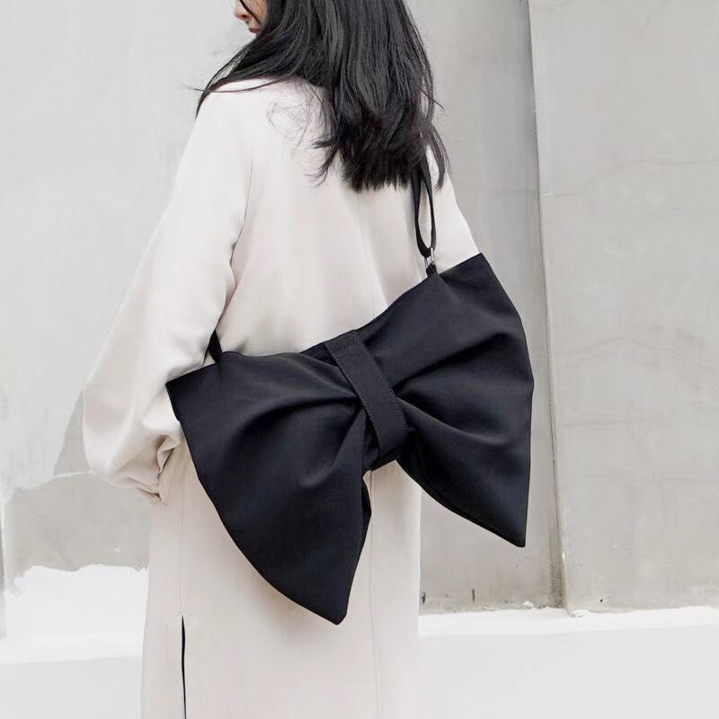 Boog Vrouwen Canvas Handtassen Grote Schoudertassen Crossbody Tassen Dames Tote Vrouwelijke Toevallige Zwarte Rode Handtas Bolsa Feminina: black / small 31cm top