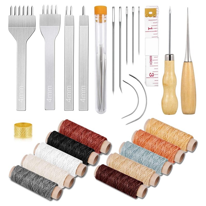 37 Stck Leder Nähte Beutel Bausatz,4mm Zinke NäHenne See schlagen, Leder NäHenne Werkzeuge, für Anfänger Leder NäHenne