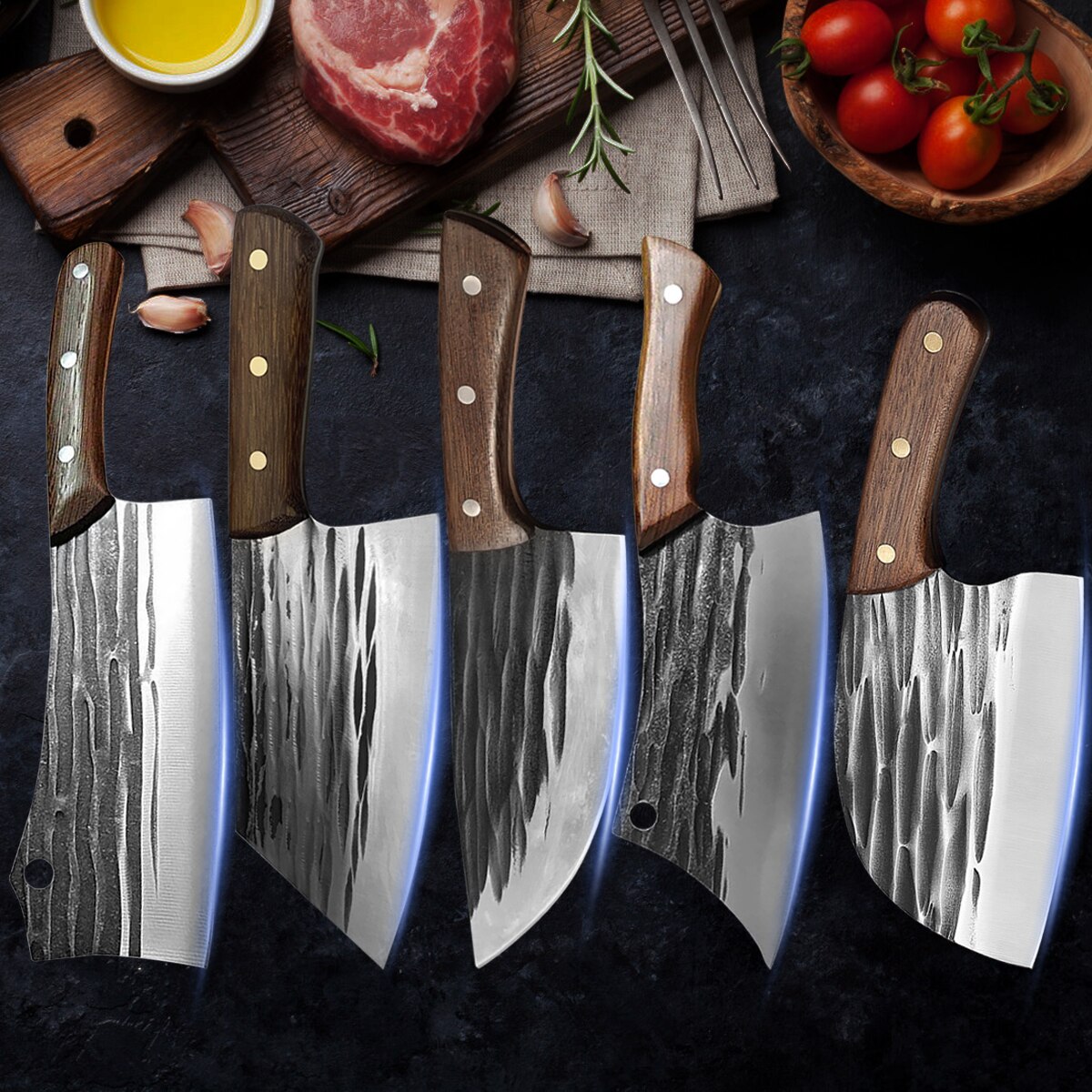 Stainless Steel Bone Chopping Knife Chef Knife Hand-forged Butcher Knife Meat Vegetables Slicing Cleaver High Hardness Kitchen
