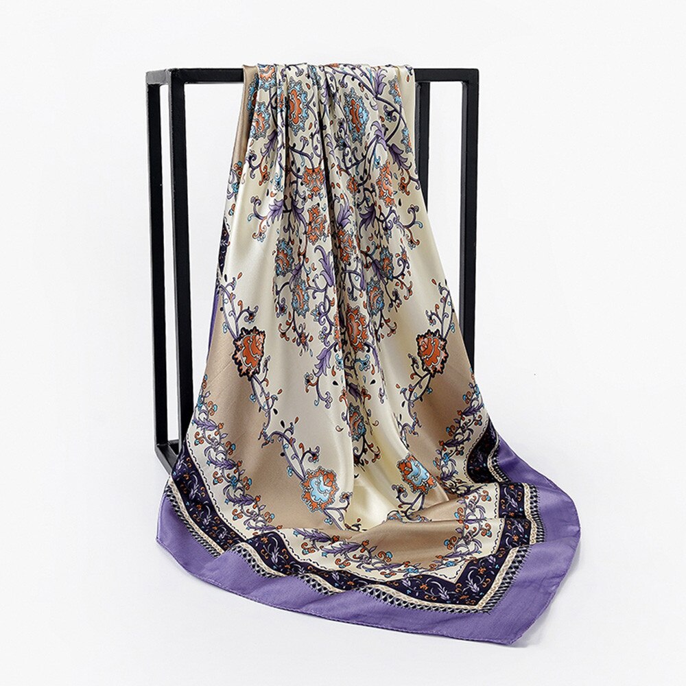 Flowers Ladies Silk Scarf Abstract Painted Floral Pattern Scarves Shawls For Women Rose Square Bandana: D