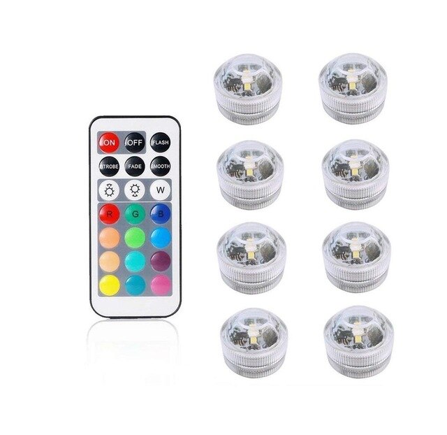IP68 Waterproof Battery Operated Multi Color Submersible LED Underwater Light for Fish Tank Pond Swimming Pool Wedding Party: 1 remote 8 lamp