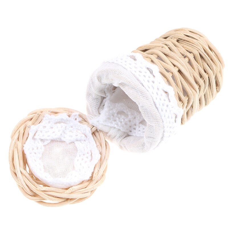 1/12 Dollhouse Miniature Handmade Bamboo Basket Doll House Decor Ornaments, 5.5x2.5cm