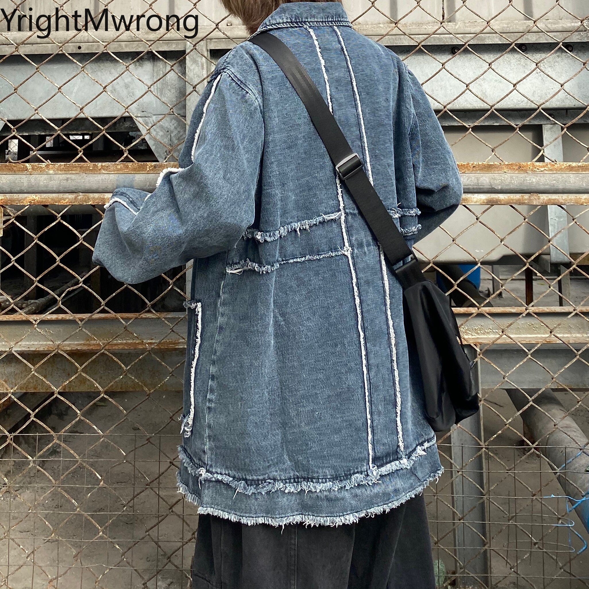 Streetwear Ripped Hip Hop Losse Denim Outfit Herfst Herfst Vrouw Man Jeans Windjack Chaqueta Pocket Button Shirt Blouse