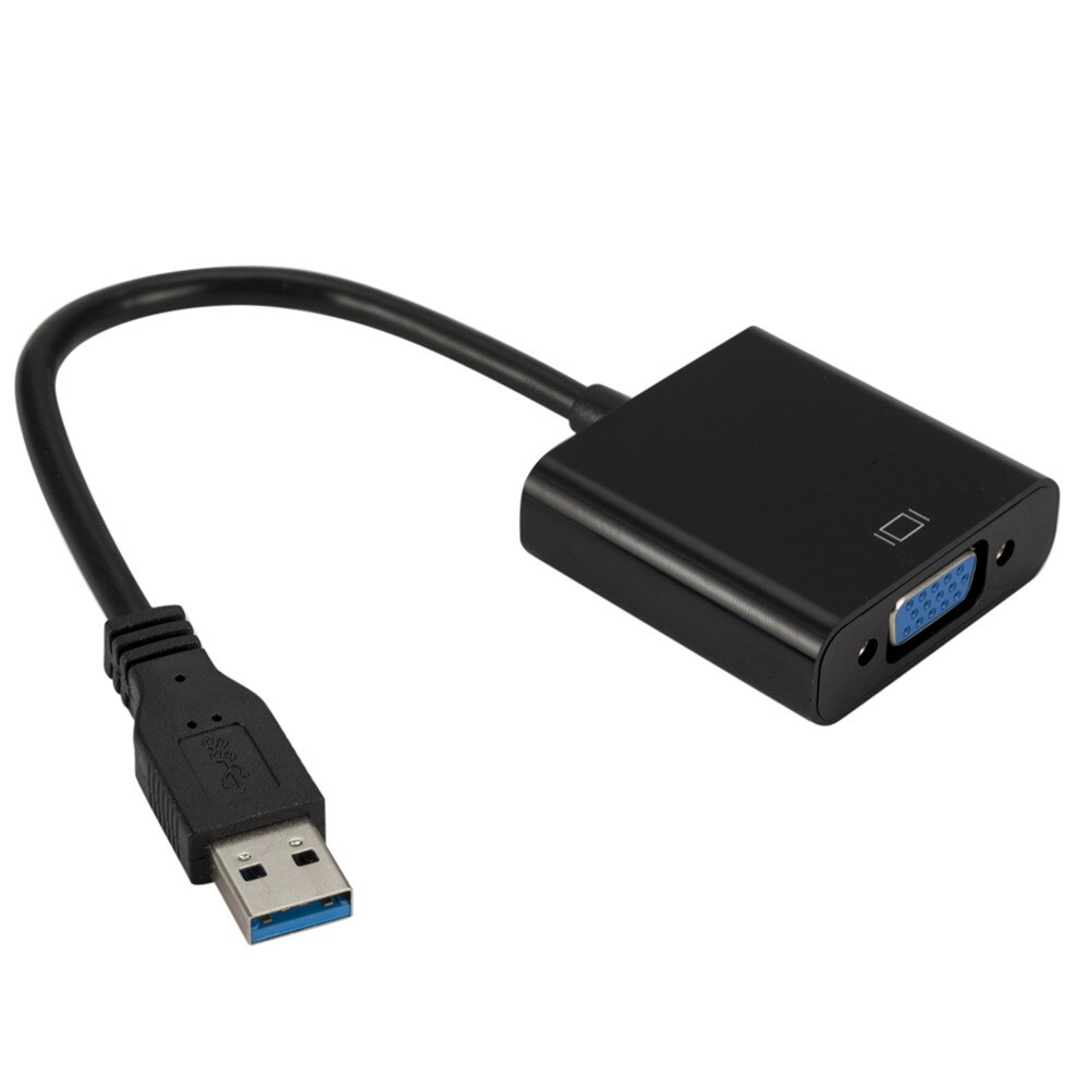 Kebidu vga adapter ekstern usb 3.0 to vga video kabel multi display konverter til win 7/8/10 desktop bærbar pc skærm: Sort