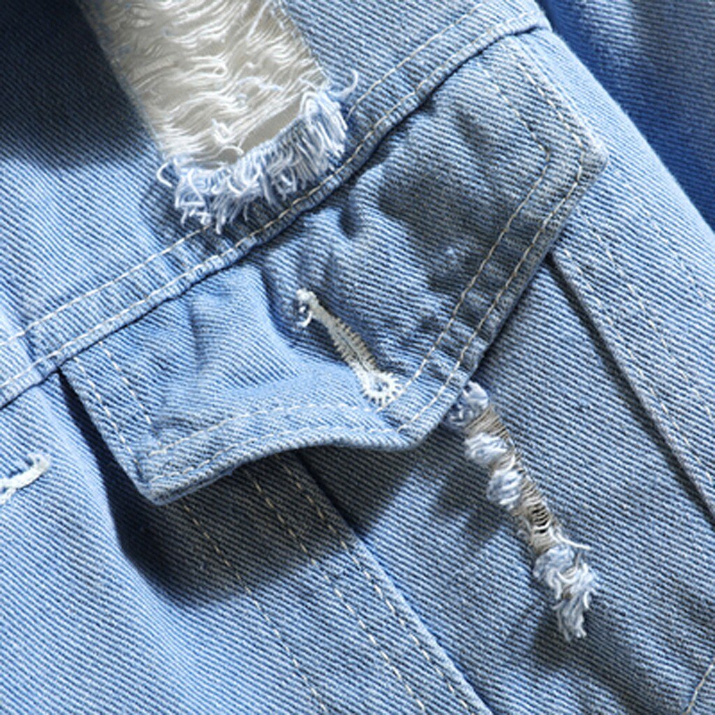 Mænd vinterjakke efterår vinter casual langærmet denimjakke cool hole frakker