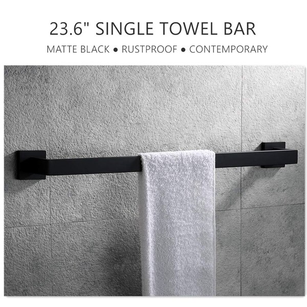 Premium rustfrit stål håndklædestang sort håndklædestativ vægmonteret håndklædestang håndklædestang til badeværelse, mat sort , 16- tommer