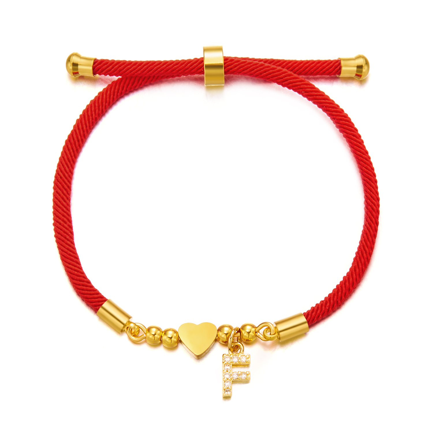 acier inoxydable couleur or coeur A-Z lettre initiale Bracelet hommes chance corde rouge Bracelet à breloques pour femmes hommes bijoux: Or foncé