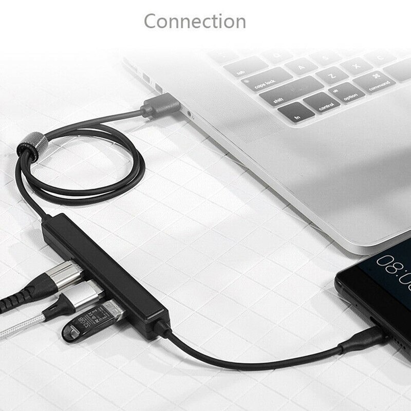 3 Ports USB HUB High Speed USB2.0 480Mbps USB Splitter Type-C Data Cable for Laptop Cell Phone Tablet