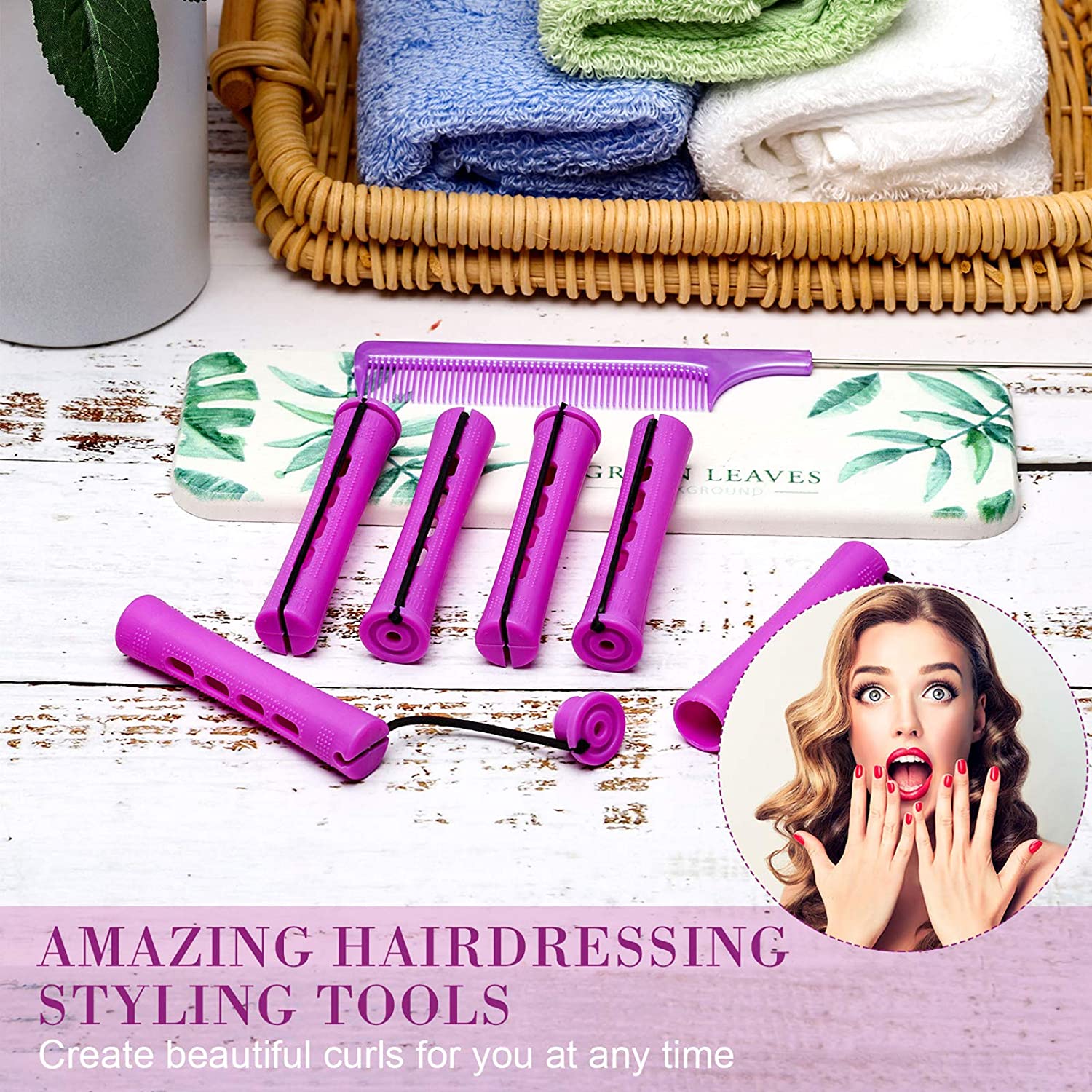 Perm Rods and 24 Pieces Hair Rollers with Hair Cold Wave Rods Hair Curler for Women Long Short Hair（purple）