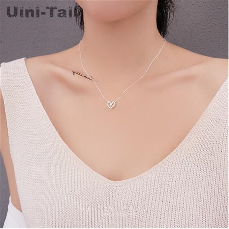 Uini-tail prata esterlina 925, design simples, formato de coração geométrico, colar, artesanal, prata escovada, alta qualidade