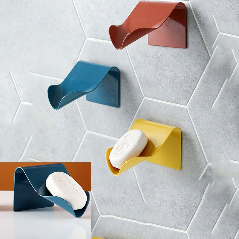 Self-Adhesive Soap Sponge Holder Drain Box Tilt Storage Drying Rack Dishes Bathroom Clean Finishing Tools Drying Boxes: Blue Color