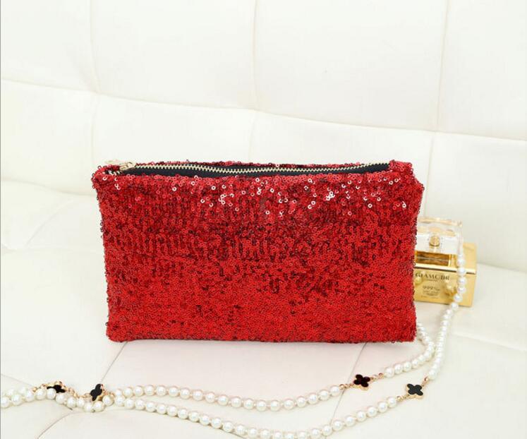 Vrouwen Pailletten Clutch Bags Glitter Bling Pailletten Envelop Tas Vrouwen Make-Up Tas Retro Bling Avondfeest Mini Handtassen: Red