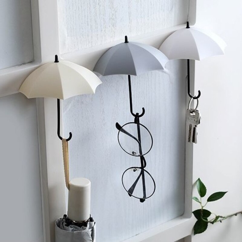 3Pcs Umbrella Shape Hook Wall Hanger Rack Small Items Kitchen Bathroom Wall Mounted Decor Hook Household Multi-purpose Holder