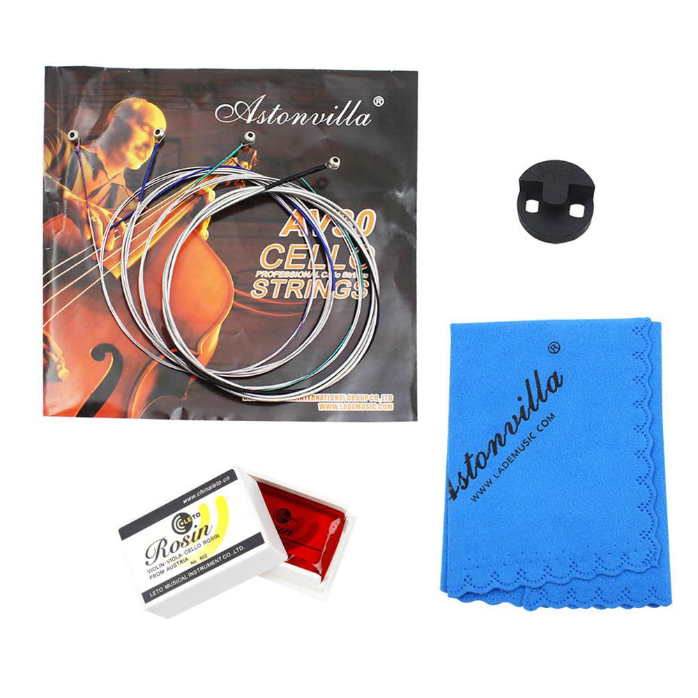 4pcs/set Cello Accessories steel wire Cello String+pure cotton Wiper+Rosin+Muffler Cello Accessories Stringed Musical Instrument