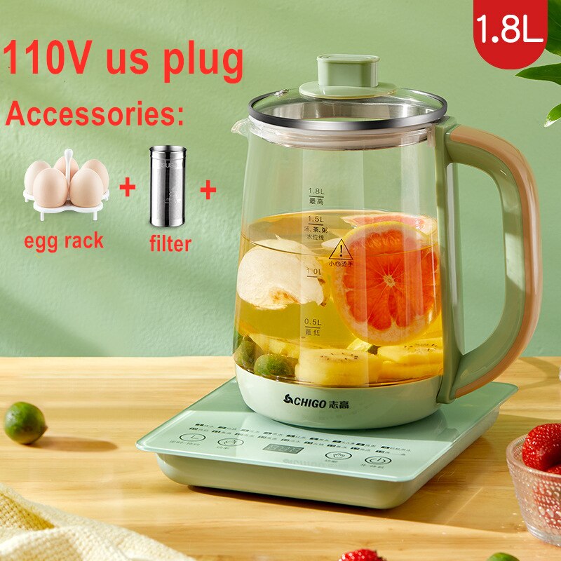 Multifunctional Electric Glass Kettle Healthy Pot Cooker Water Boiling Tea Porridge Machine 220V/ 110V 1.8L EU/ UK/ AU Plug: 110V model 4 / US