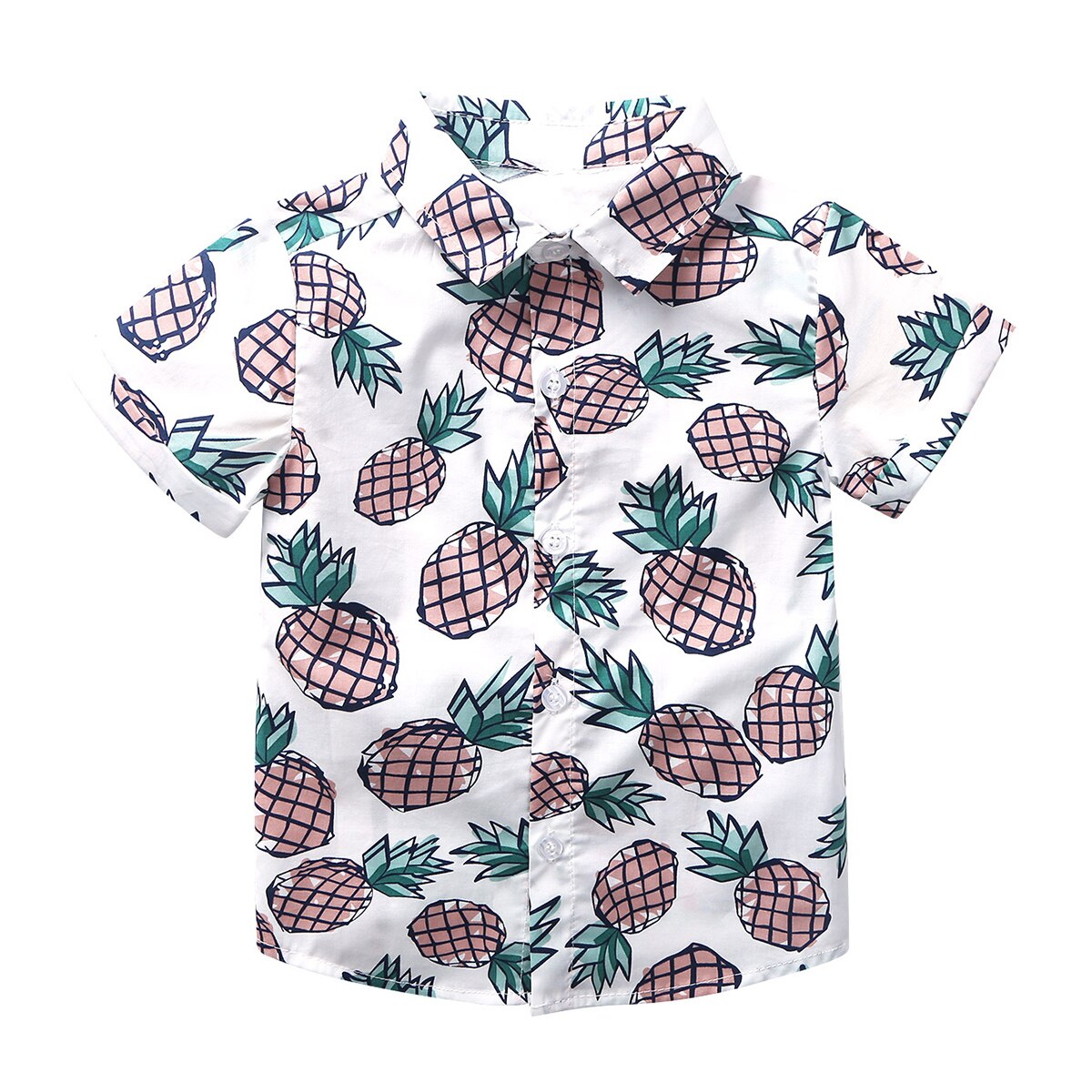 Newborn Boys Clothes Autumn Top Baby Boy Shirt Short Sleeve Pineapple Printed Shirts Kid Boy Cotton Casual Party Baby Shirts: White / 12-18 Months