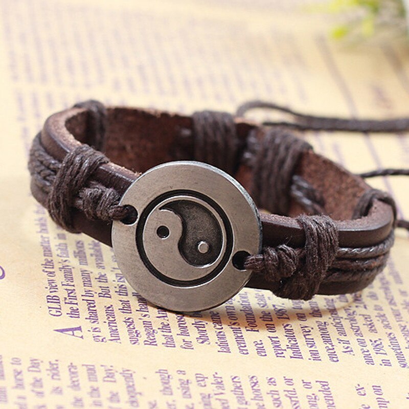 Vintage Schmuck Yin Yang Legierung Armband Leder Gewebt Armband Armband Tai Chi Ying Yang Männer Frauen Wristband5 # p30: Default Title