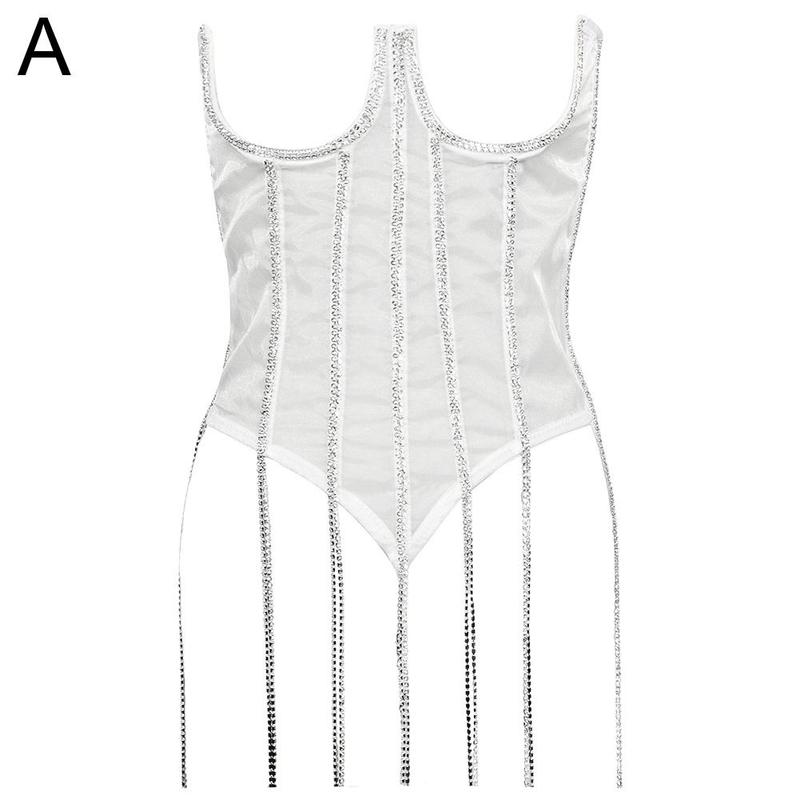 Transparent Lace Girdle,European And Girls Trendy Wrap Chest Straps Vest,flashing Lace Waistcoat Diamonds,lace And Shap R4T5: B