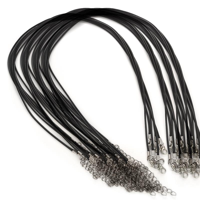 50Pcs/lot 1.5/2mm Leather String Cord Wax Braid Rope Adjustable Chain Lobster Clasp Wax Rope Necklaces Pendant Jewelry Findings