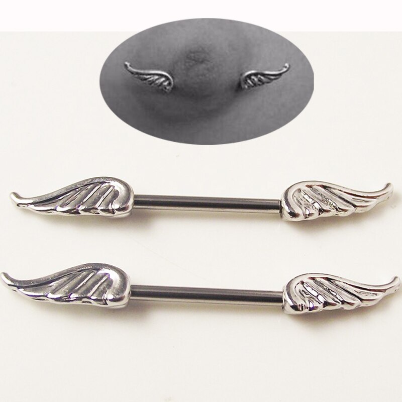 2piece 14Gx16mm Punk Rock Double Wing Nipple Shield Rings Body Piercing Jewelry Angel Wings Nipple Bar ring For Women