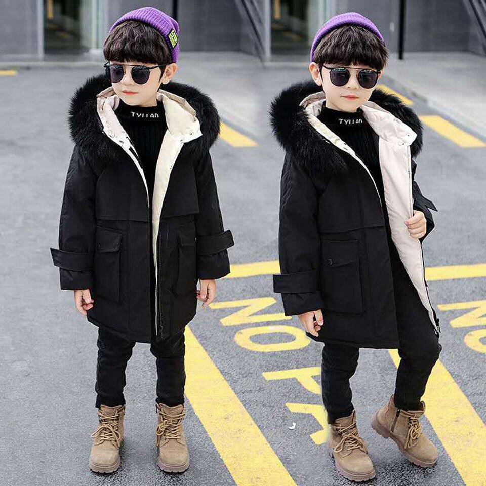 2 colori inverno addensare giacca pelliccia con cappuccio caldo bambini ragazzi cappotto invernale 4-13 anni bambini adolescente giù cotone parka capispalla