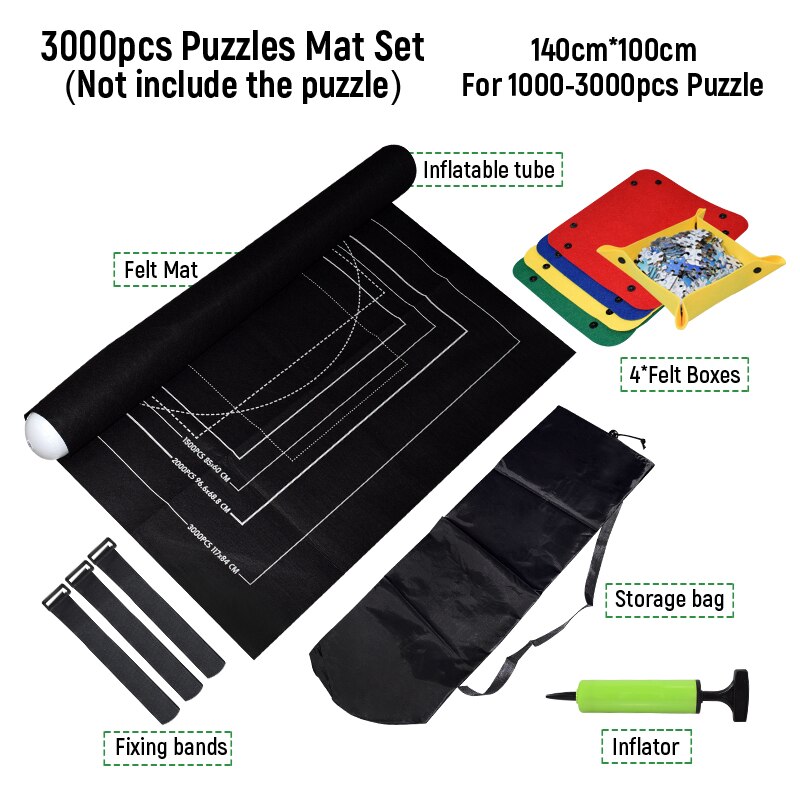 Puzzles Board Jigsaw Mat Set Felt Play Mat Puzzle Storage Accessories Roll Up Blanket with Guide Line Puzzle Mats for Adult Kids: 3000pcs set black