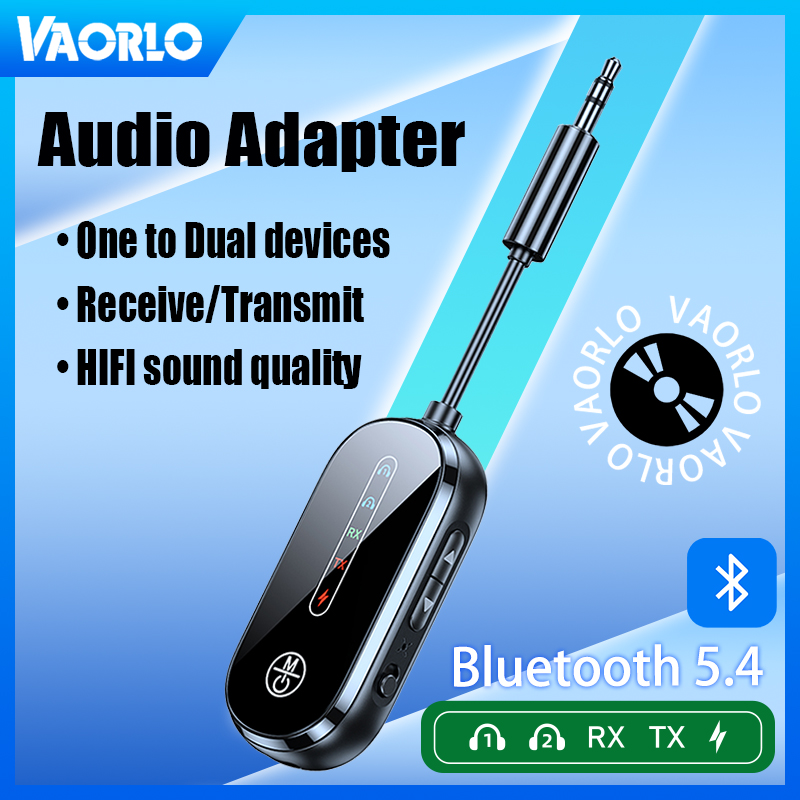 Adaptador de audio Bluetooth 5.4, receptor y transmisor inalámbrico estéreo de música 2 en 1 con micrófono para kit de automóvil, altavoz de PC, auriculares, conexión de dispositivos duales